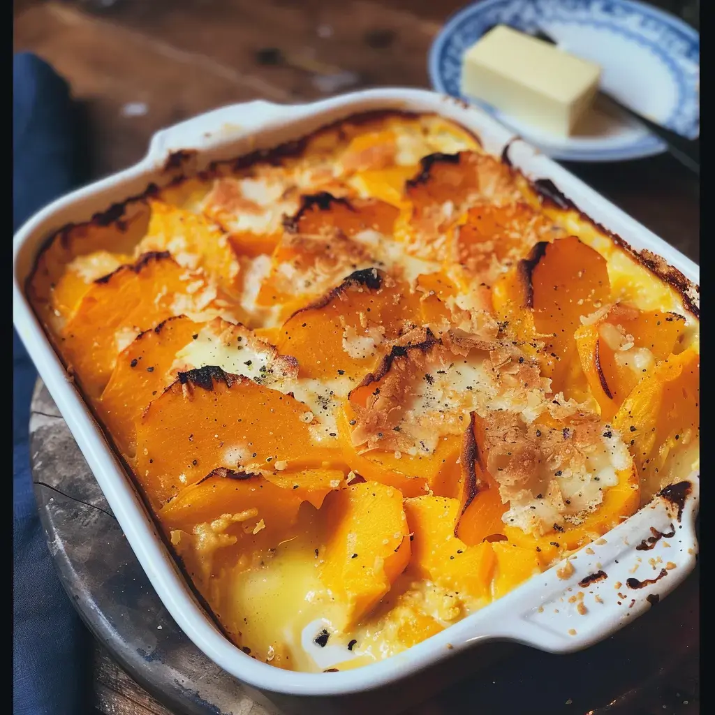 Un gratin doré de courge onctueuse, avec une touche de beurre pour plus de gourmandise.