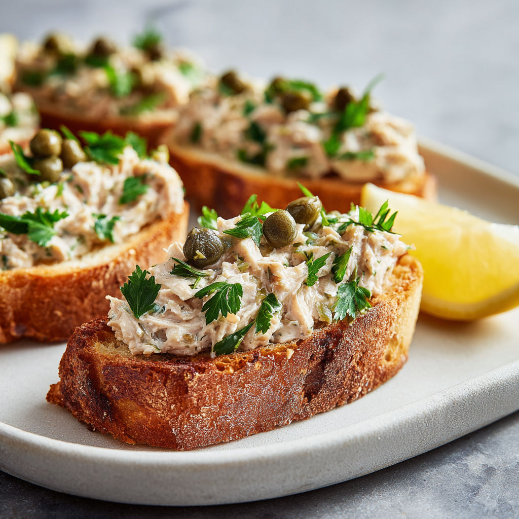 Assiette de tartines au thon et concombre.