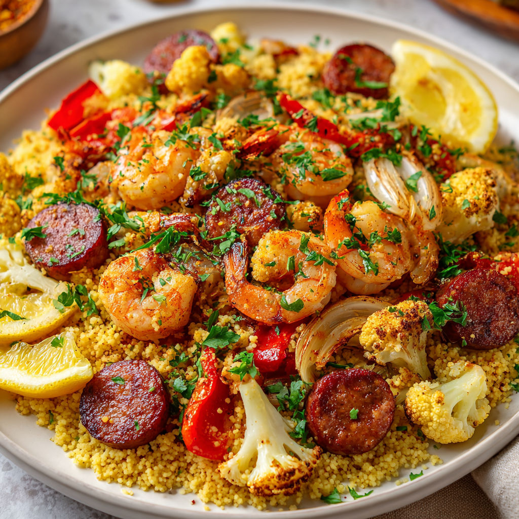 Un plat de crevettes et légumes servis sur une assiette en terre cuite avec tomates, oignon et épinards.