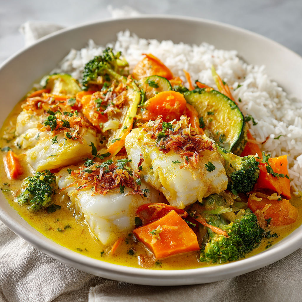Bol d’un plat de poisson et légumes colorés.