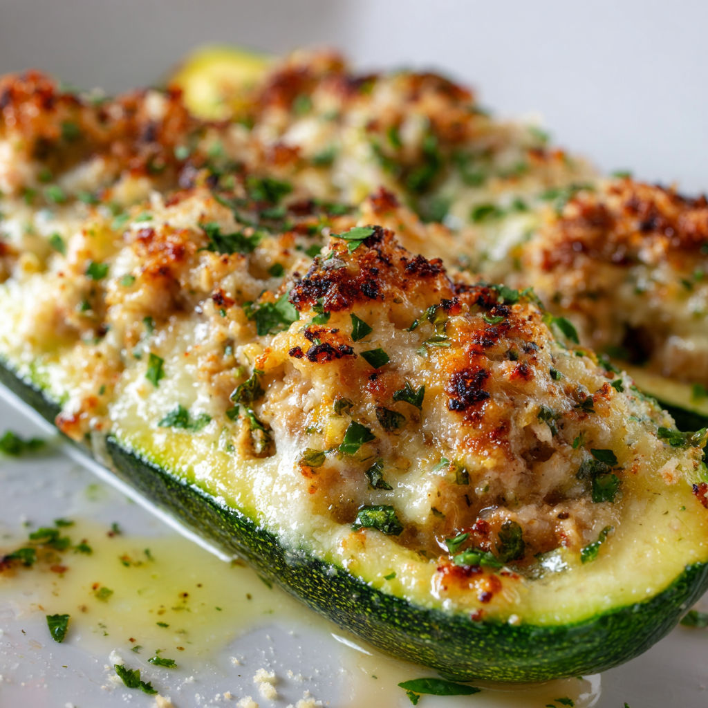 Barquette de poivron gratinée au fromage et herbes fraîches, posée sur une grande assiette blanche.