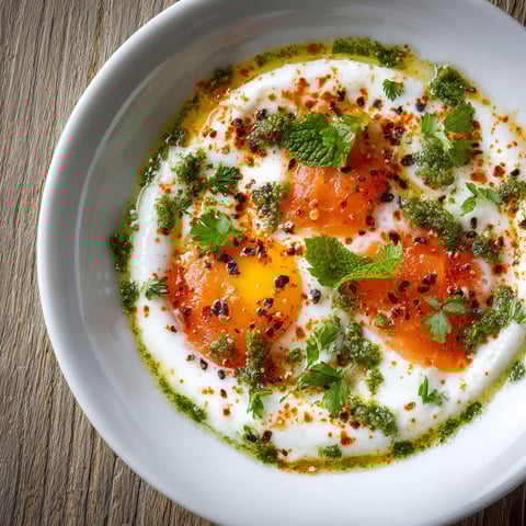 Un joli carpaccio frais de melon, saumon et pesto, dressé dans un bol blanc sur une table en bois.