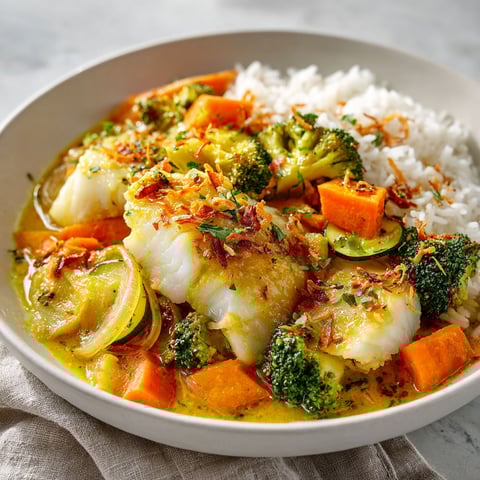 Un délicieux plat de poisson aux arachides entouré de légumes et de riz.