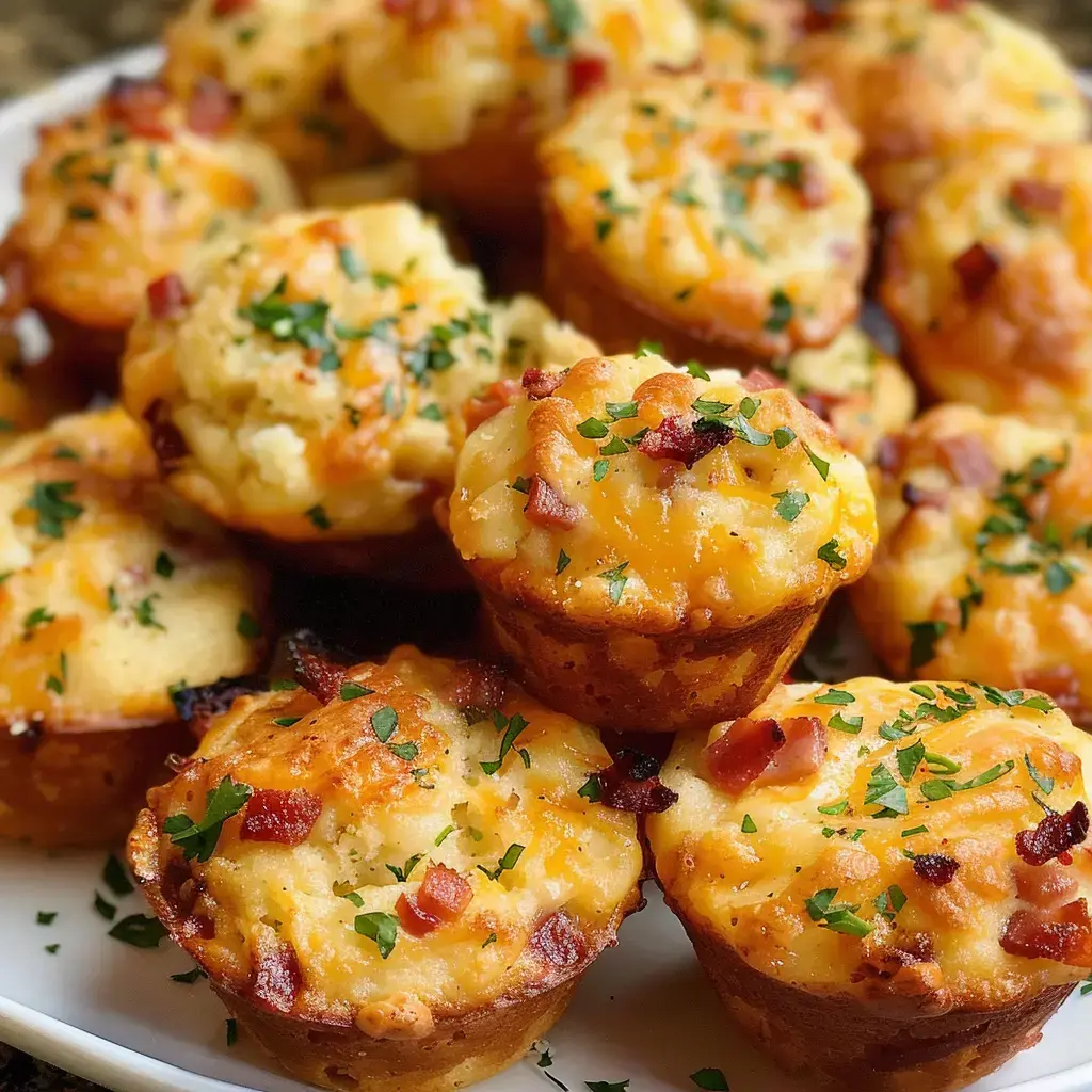 Délicieux muffins salés agrémentés de bacon et fromage, servis avec une touche de vert.