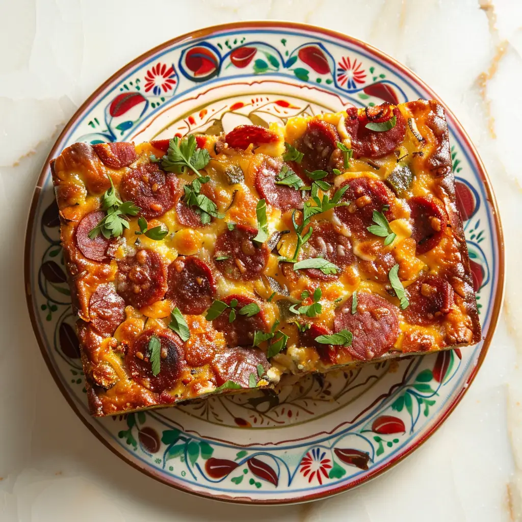 Un cake au chorizo doré et moelleux, décoré de persil frais