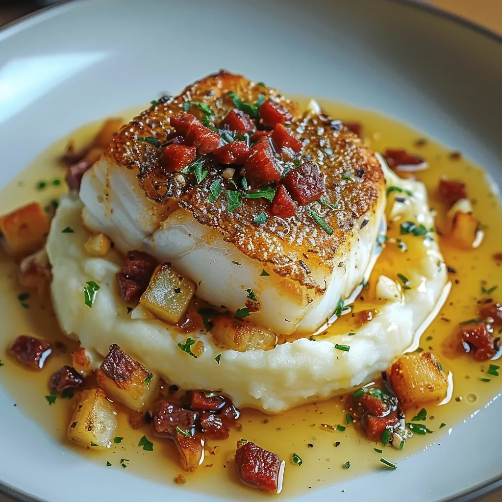 Cabillaud onctueux avec crème de chorizo et pommes de terre