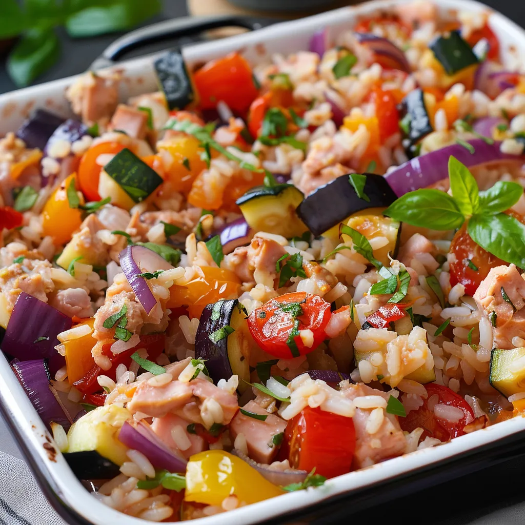 Thon et légumes gratinés au four