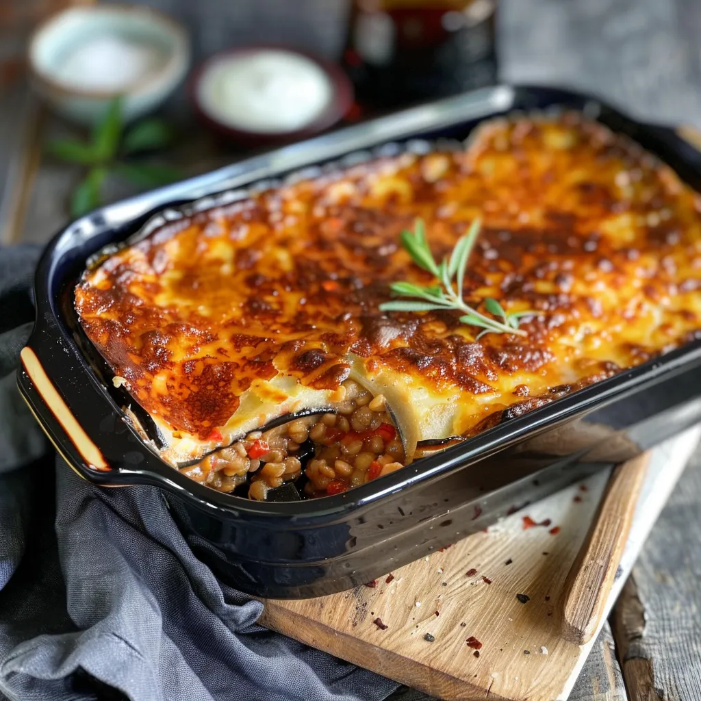 Moussaka de lentilles corail protéiné