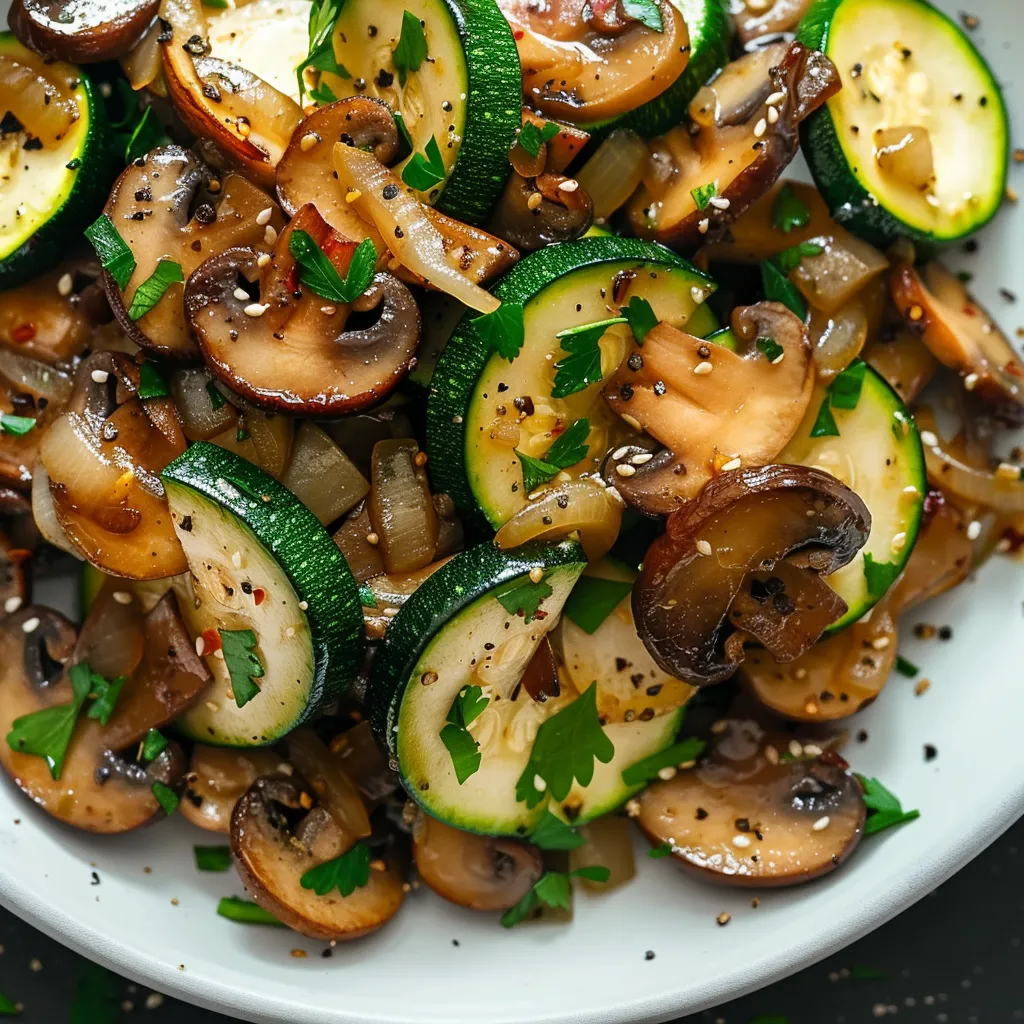 Plat léger courgettes et champignons avec oignons