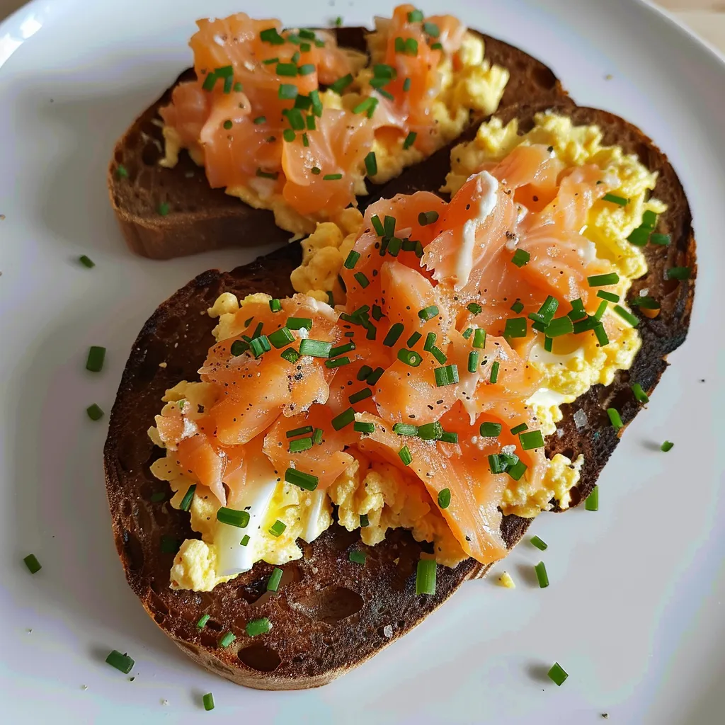 Tartine nordique œufs brouillés saumon | Brunch gourmand