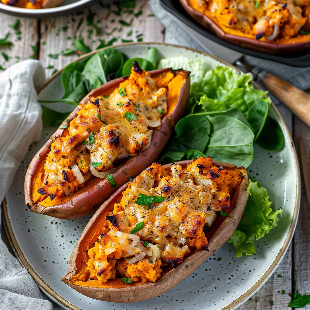 Patate douce garnie de poulet saine et gourmande