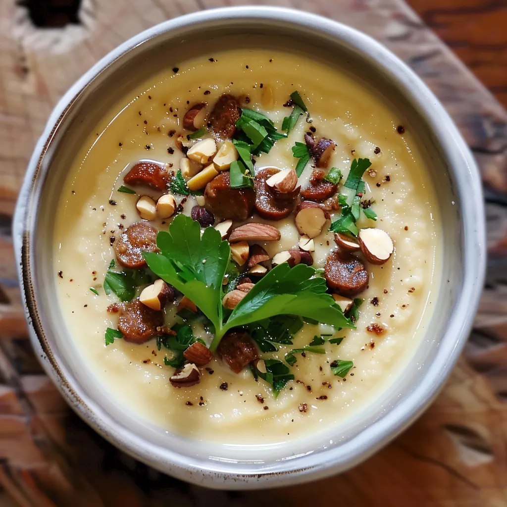 Velouté chou-fleur chorizo noisettes | Soupe crémeuse