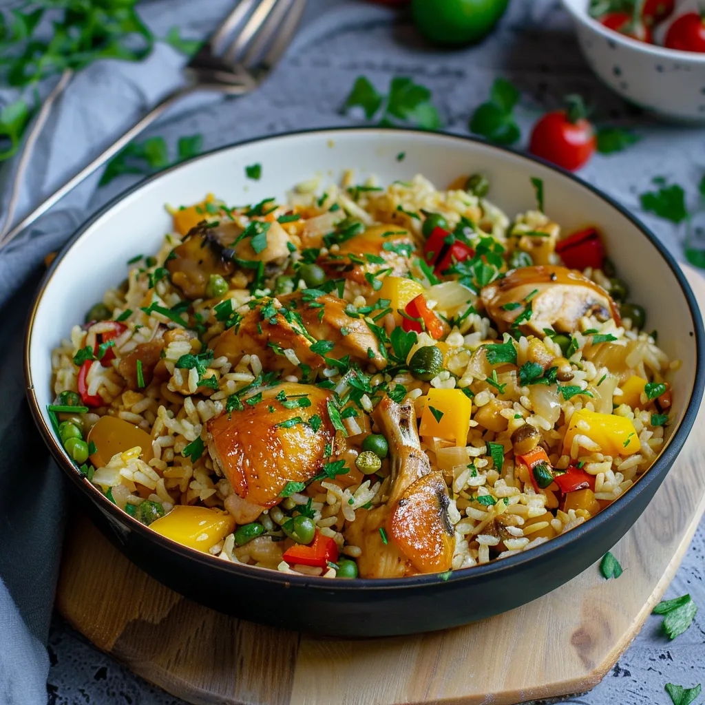 Riz au four, poulet et légumes facile groupe famille