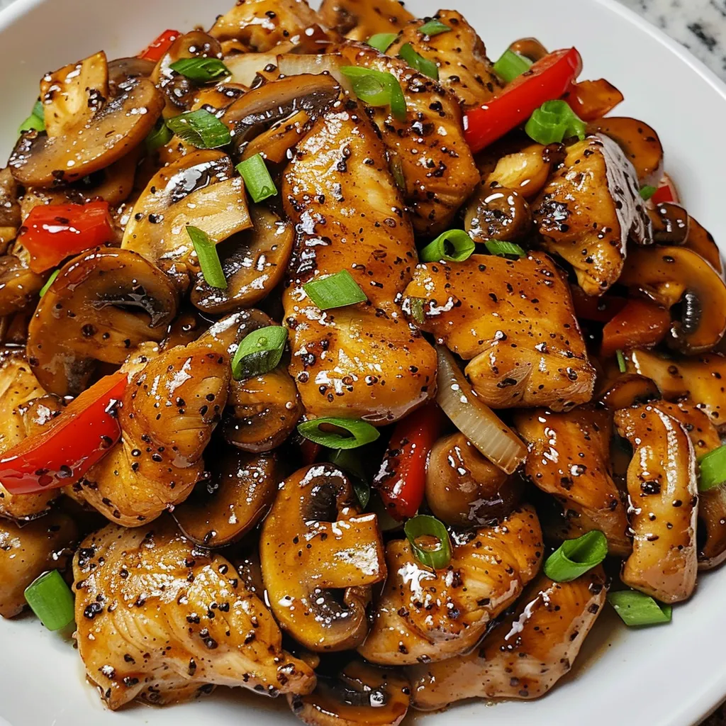 Poulet au Poivre Noir et aux Champignons - plat asiatique