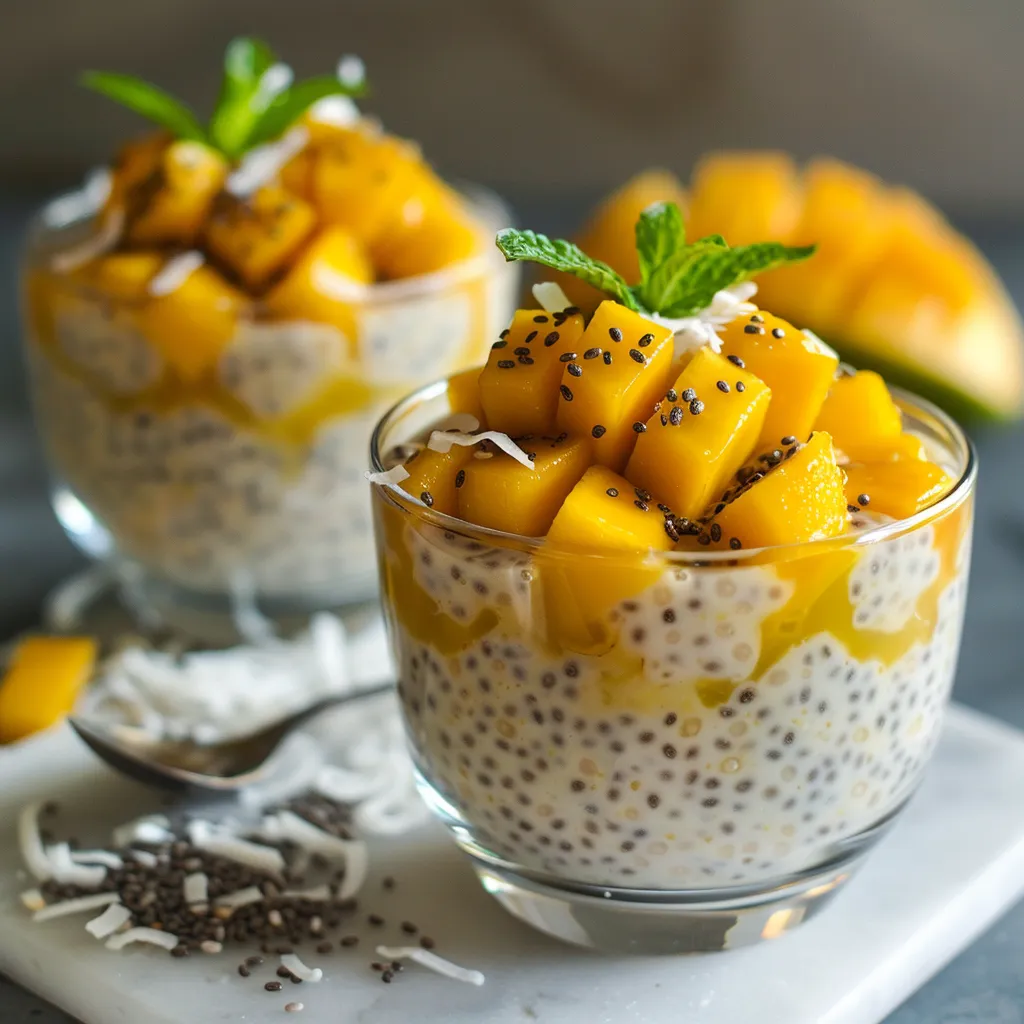 Chia trempé au lait de coco avec mangue