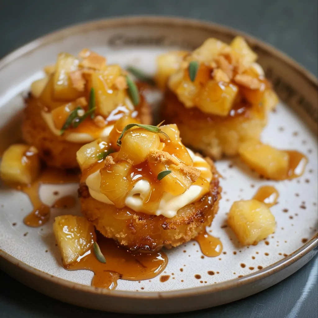 Petits Bretons, crème vanille et ananas caramélisé, caramel rhum