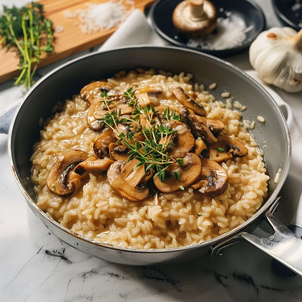 Plat de risotto aux champignons bien crémeux