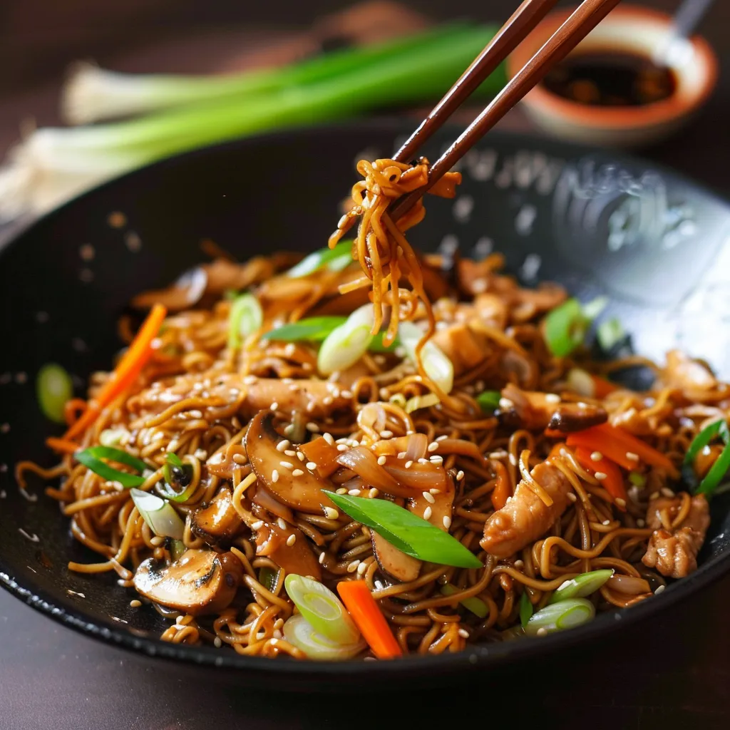 Délicieux wok poulet nouilles prêt en un rien de temps