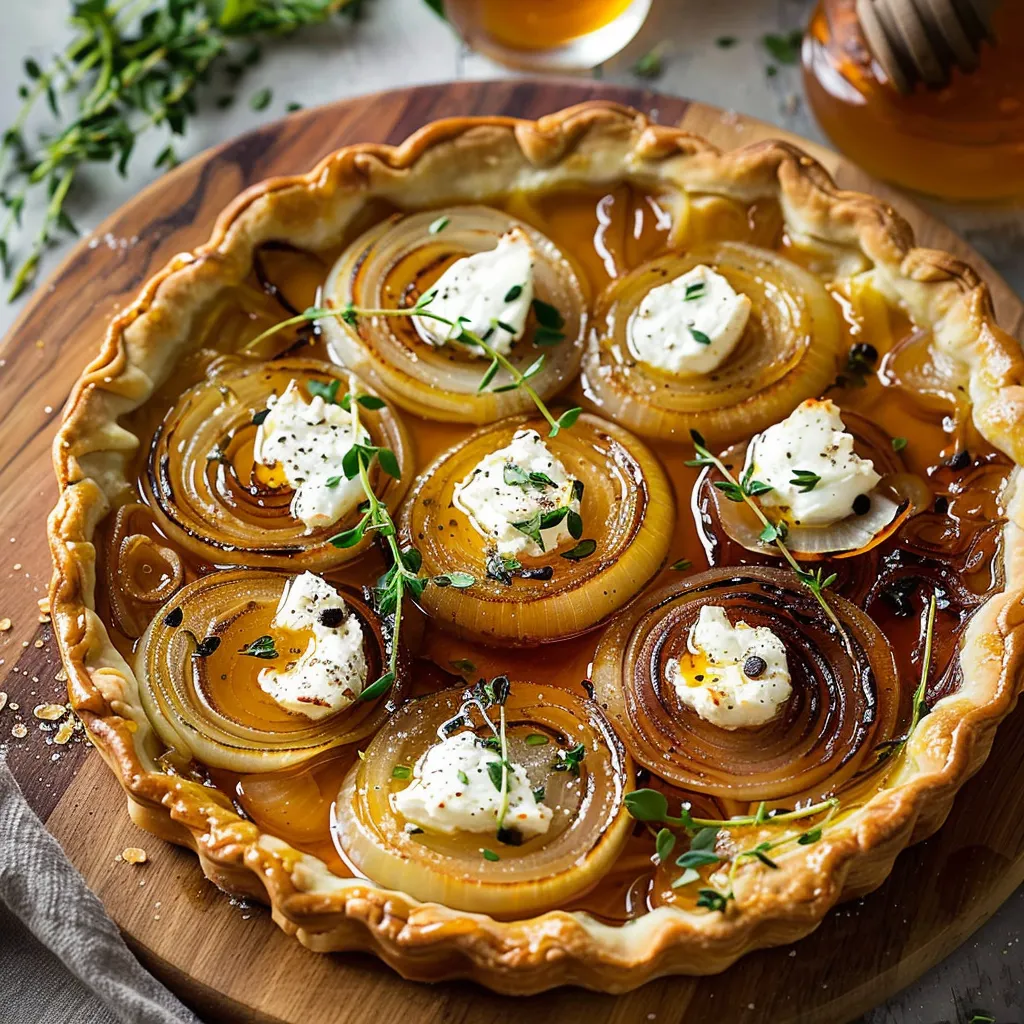 Tarte chèvre oignons miel