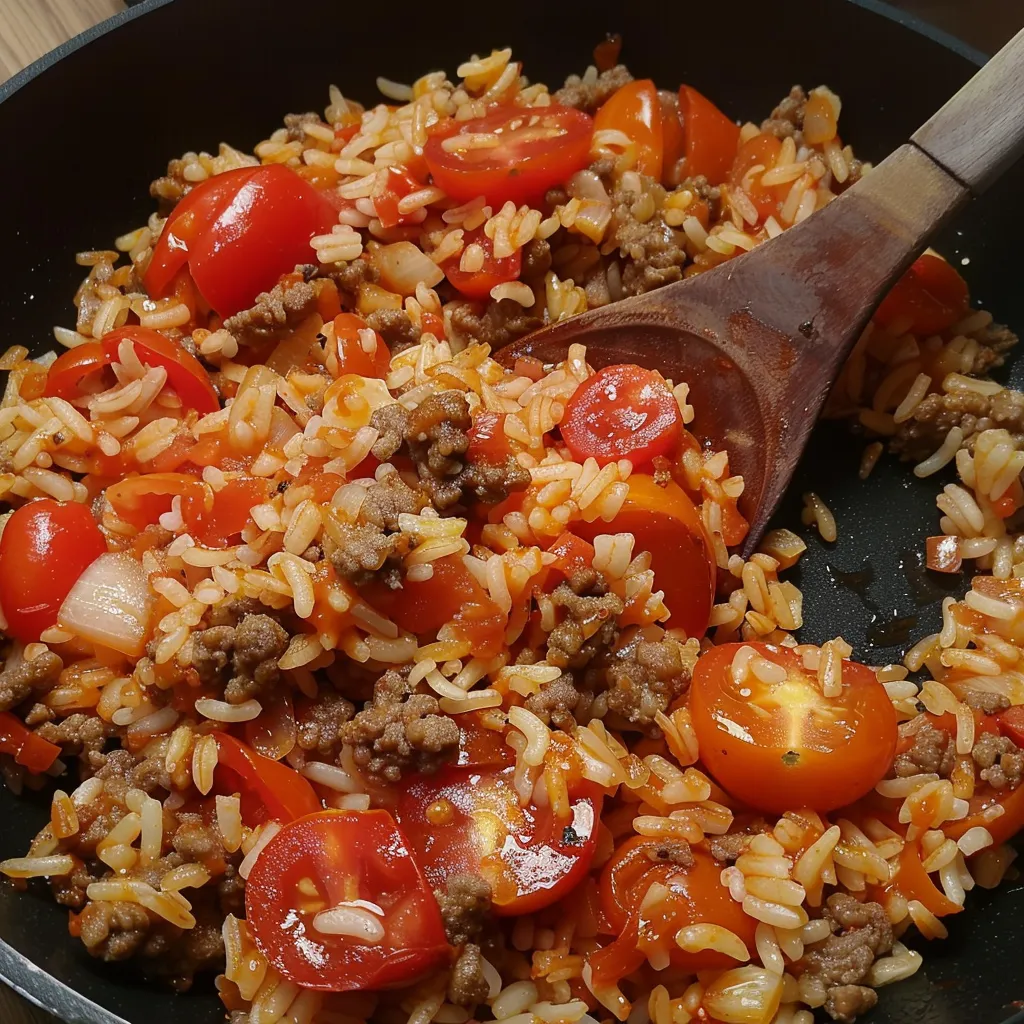 RIZ TOMATES VIANDE À LA POÊLE