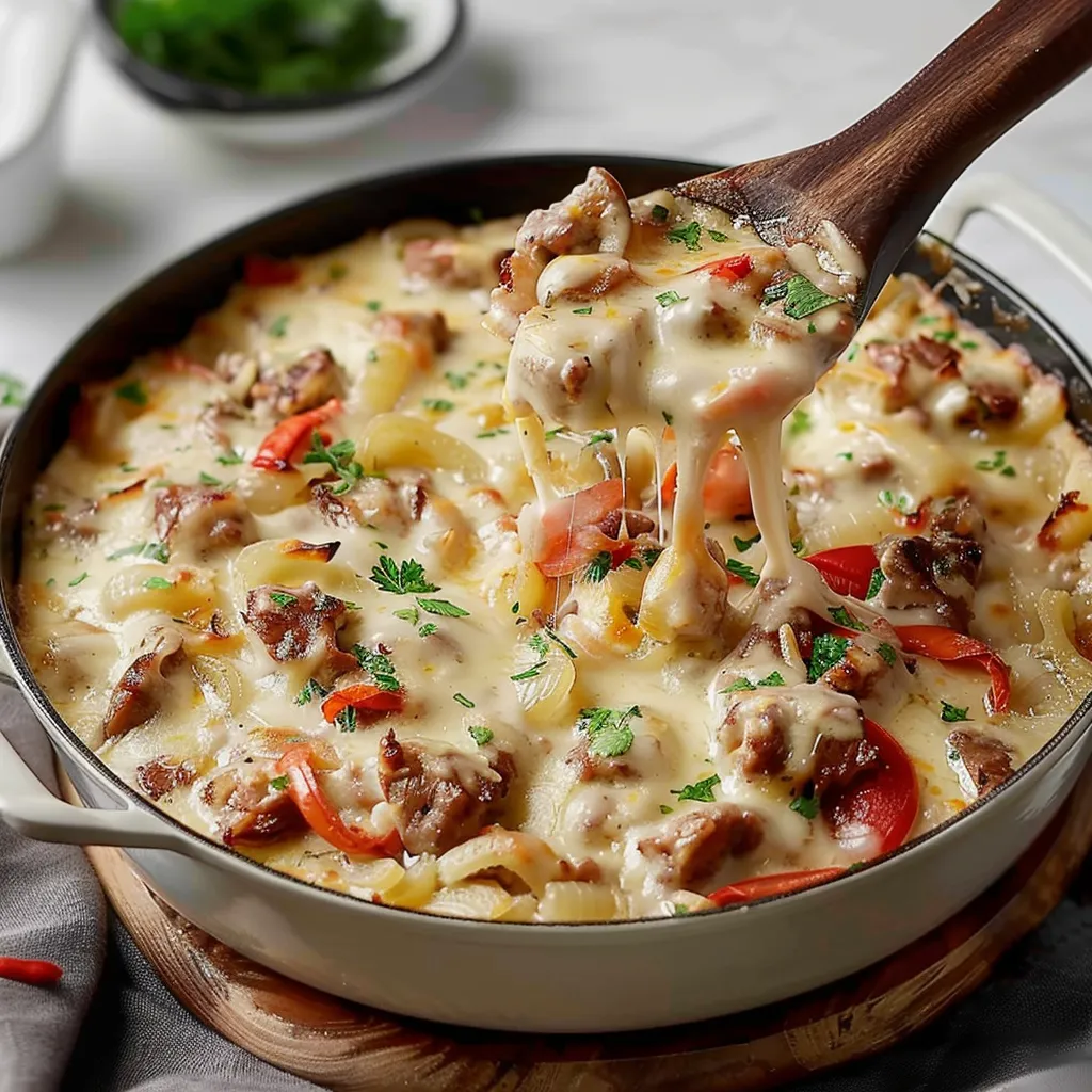 Fondue de bœuf gratinée filante