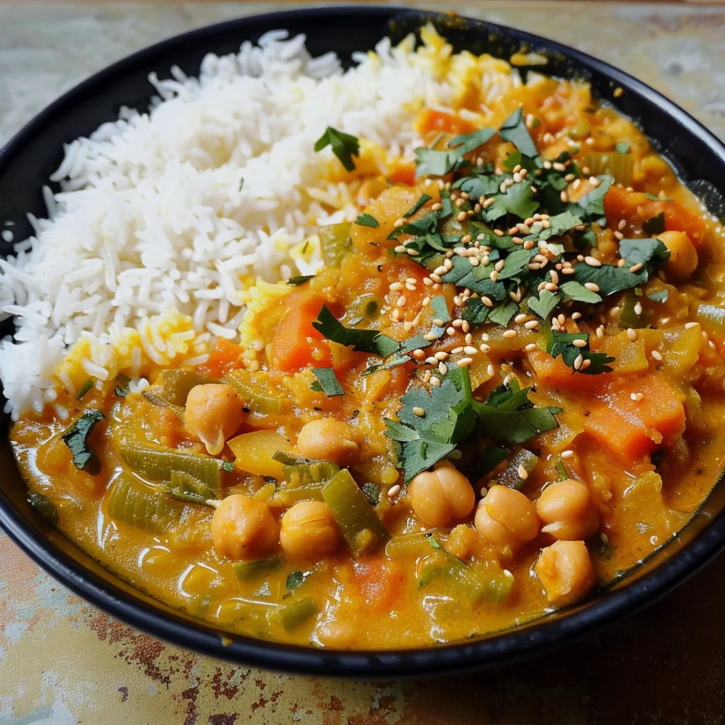 Curry poireaux carottes pois chiches