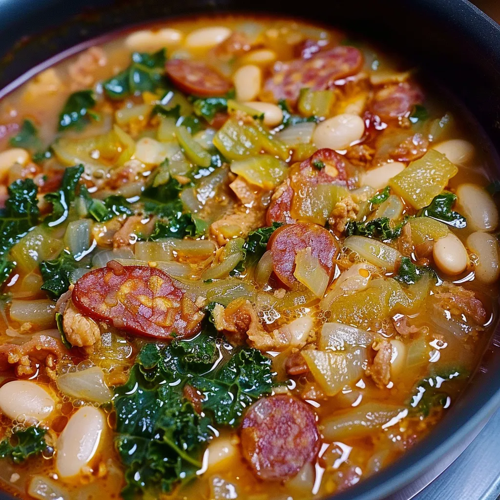 Soupe rustique au chou frisé, haricots blancs et chorizo