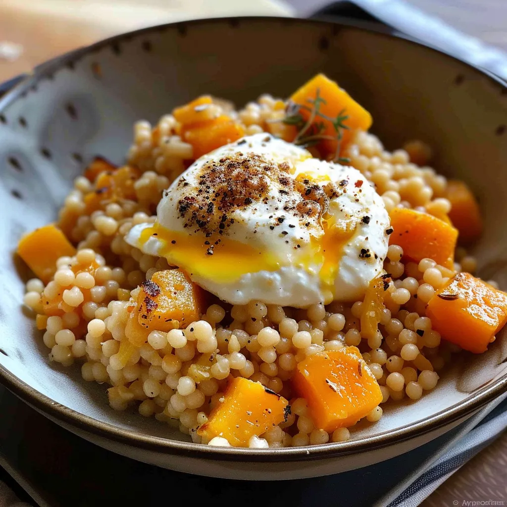 Couscous perlé crémeux au butternut et burrata fondante