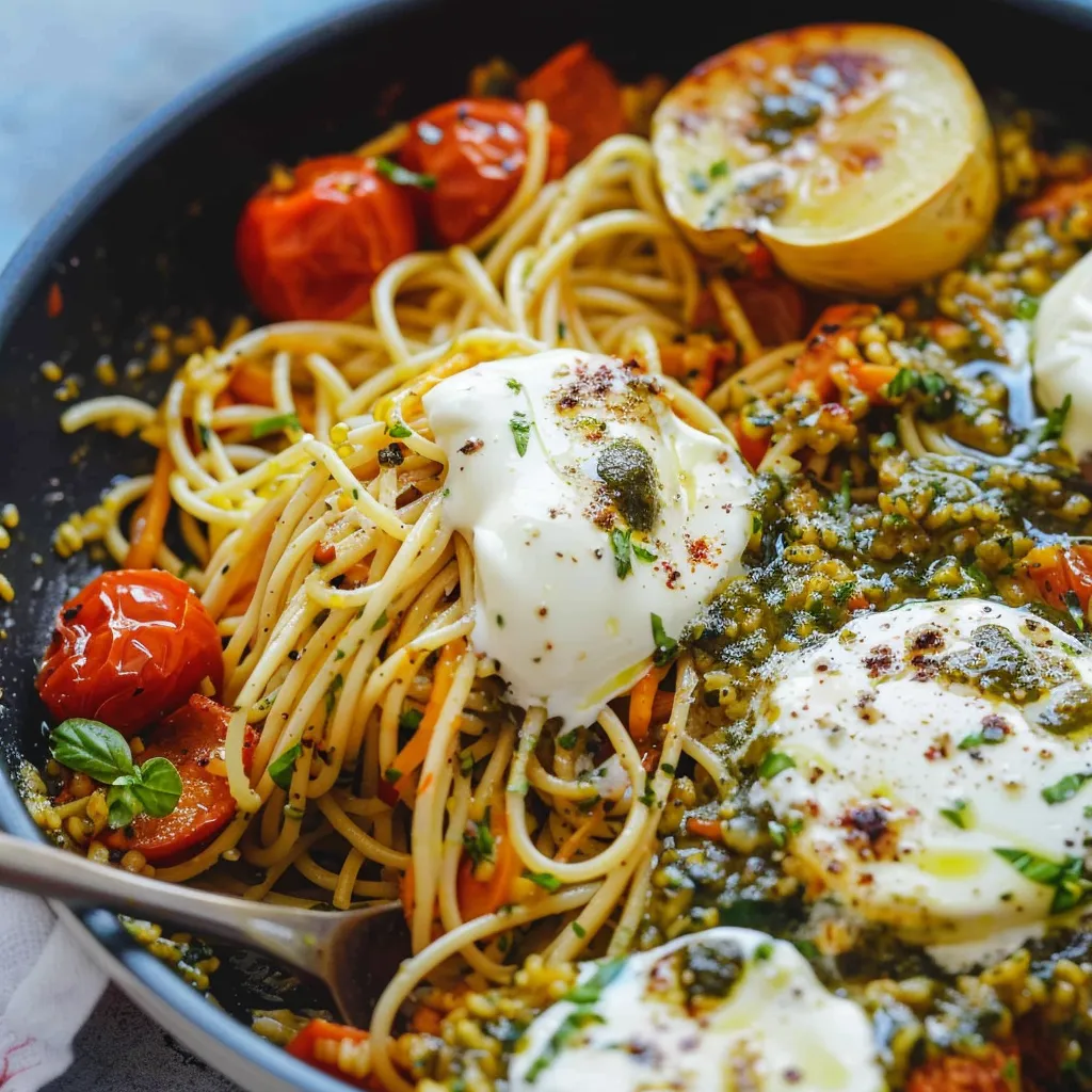 Délicieuses Pâtes à la Burrata et Tomates Rôties