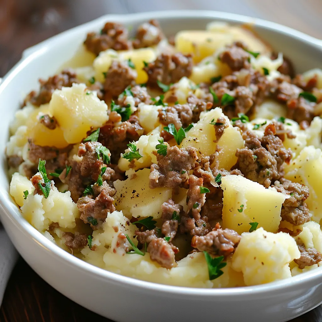 Plat de gratin gourmand avec purée et viande