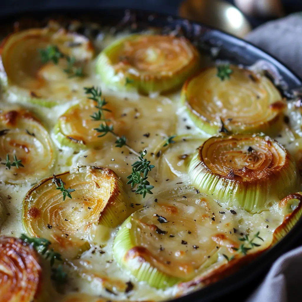 Gratin de poireaux à l'emmental doré et croustillant