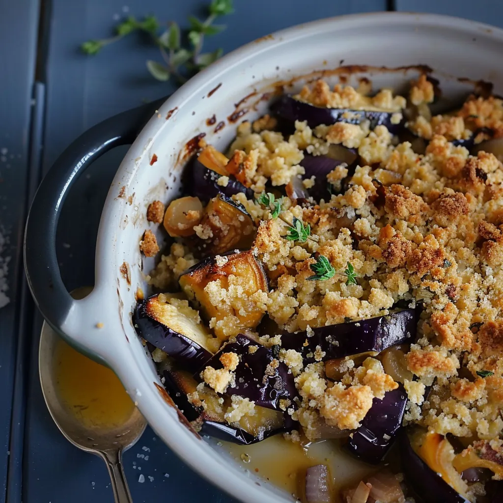 Crumble aux aubergines et légumes fondants