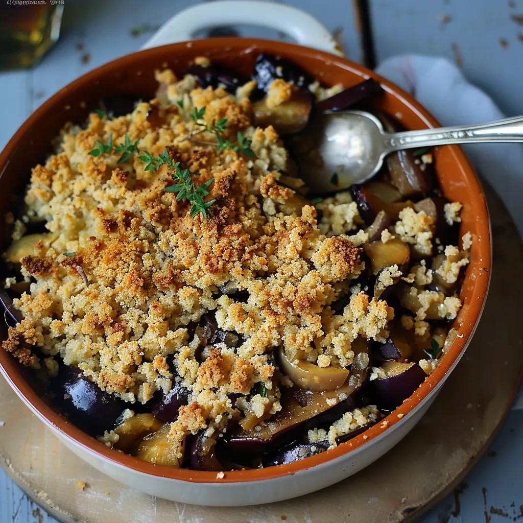 Crumble aux aubergines et oignons caramélisés