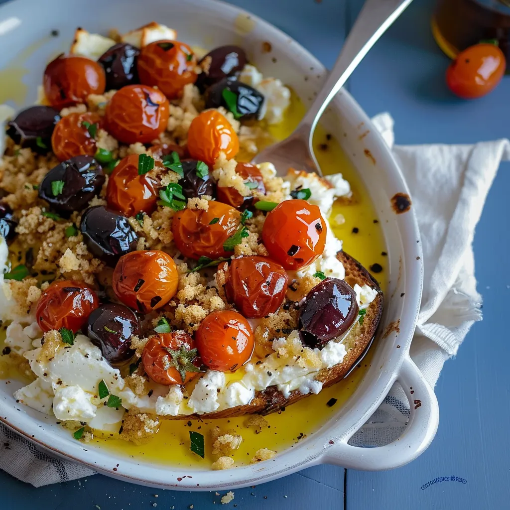 Plat de tomates au miel et féta grillée