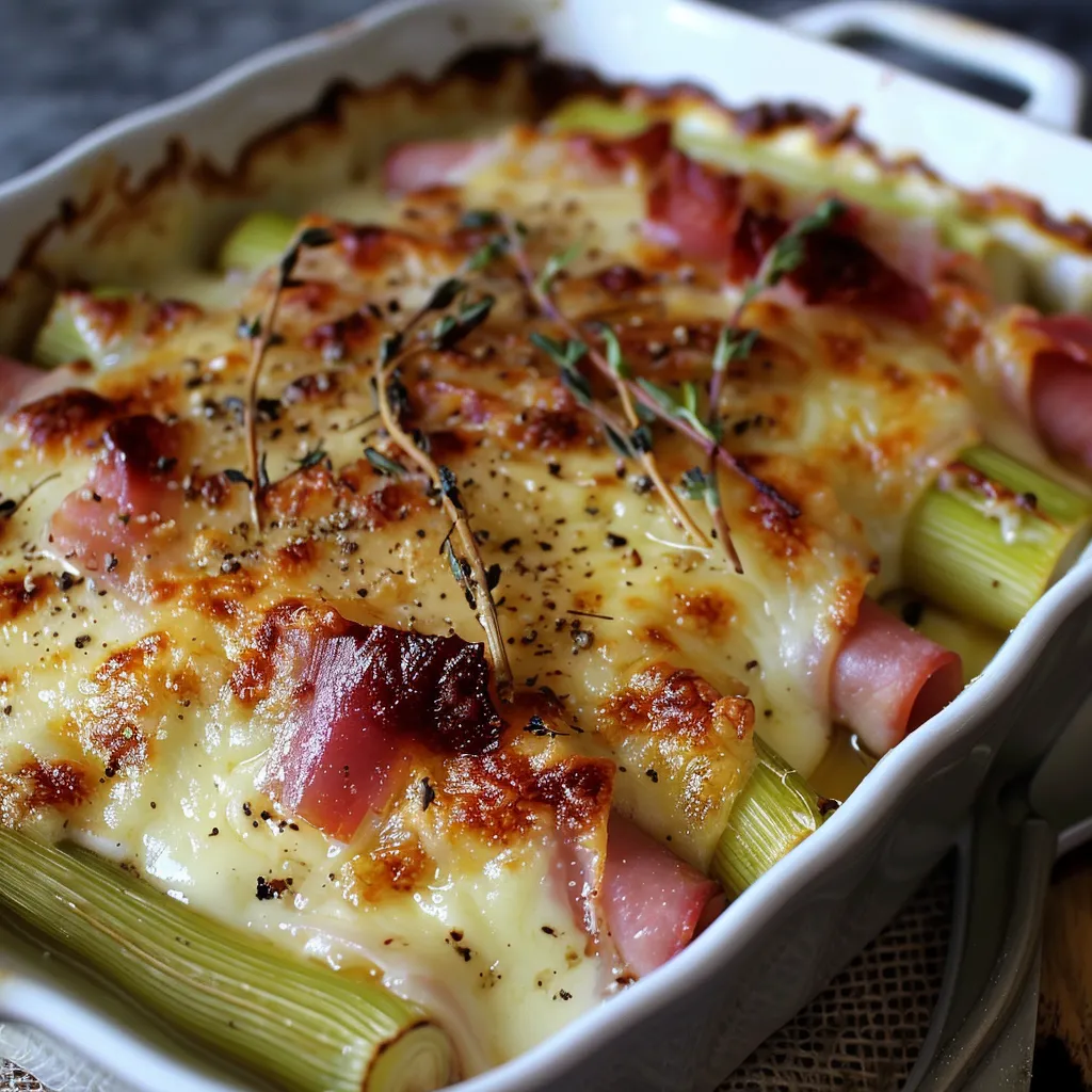 Gratin de poireaux au jambon et béchamel