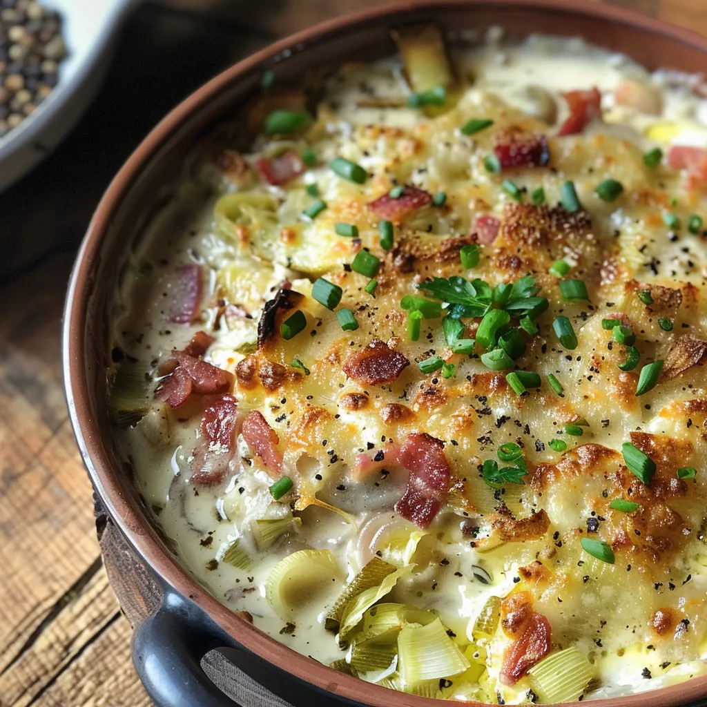 Crozets gratinés comté et poireaux fondants