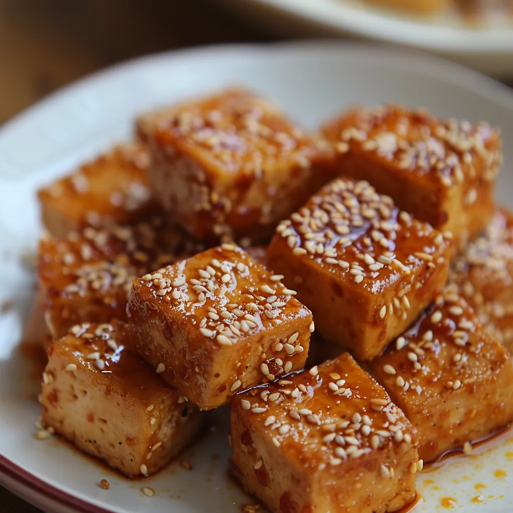 Tofu caramélisé croustillant aux graines de sésame