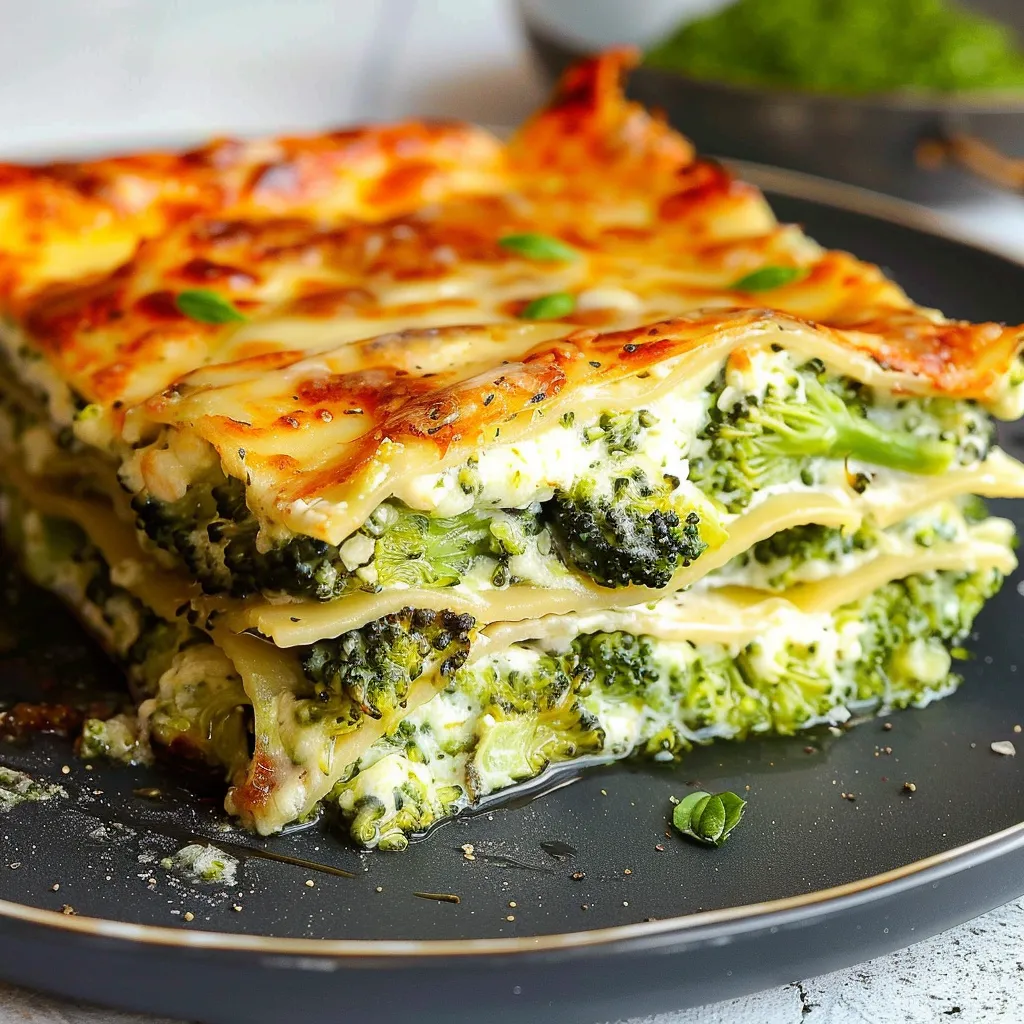 Lasagnes végétariennes au brocoli, basilic et béchamel maison