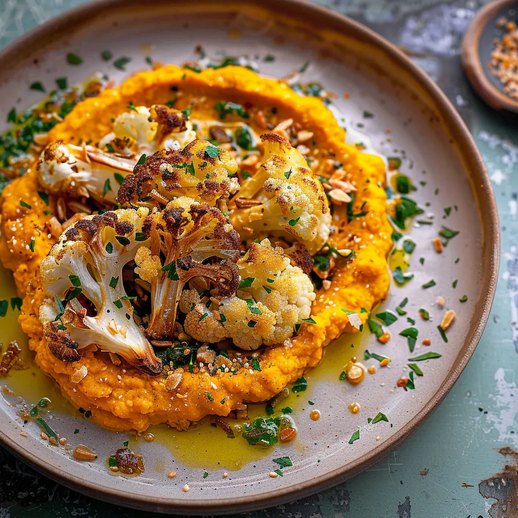 Houmous de carottes et chou-fleur rôti