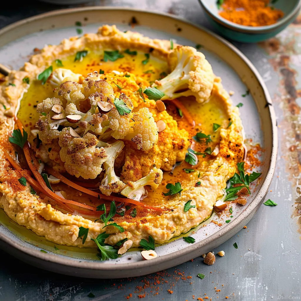 Chou-fleur rôti et houmous aux carottes