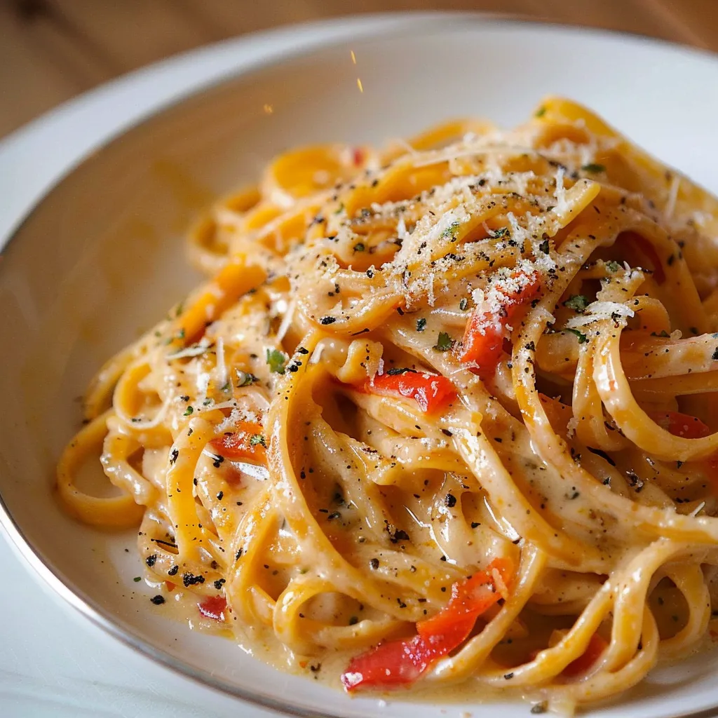 Linguine aux saveurs de poivrons rôtis et chèvre frais