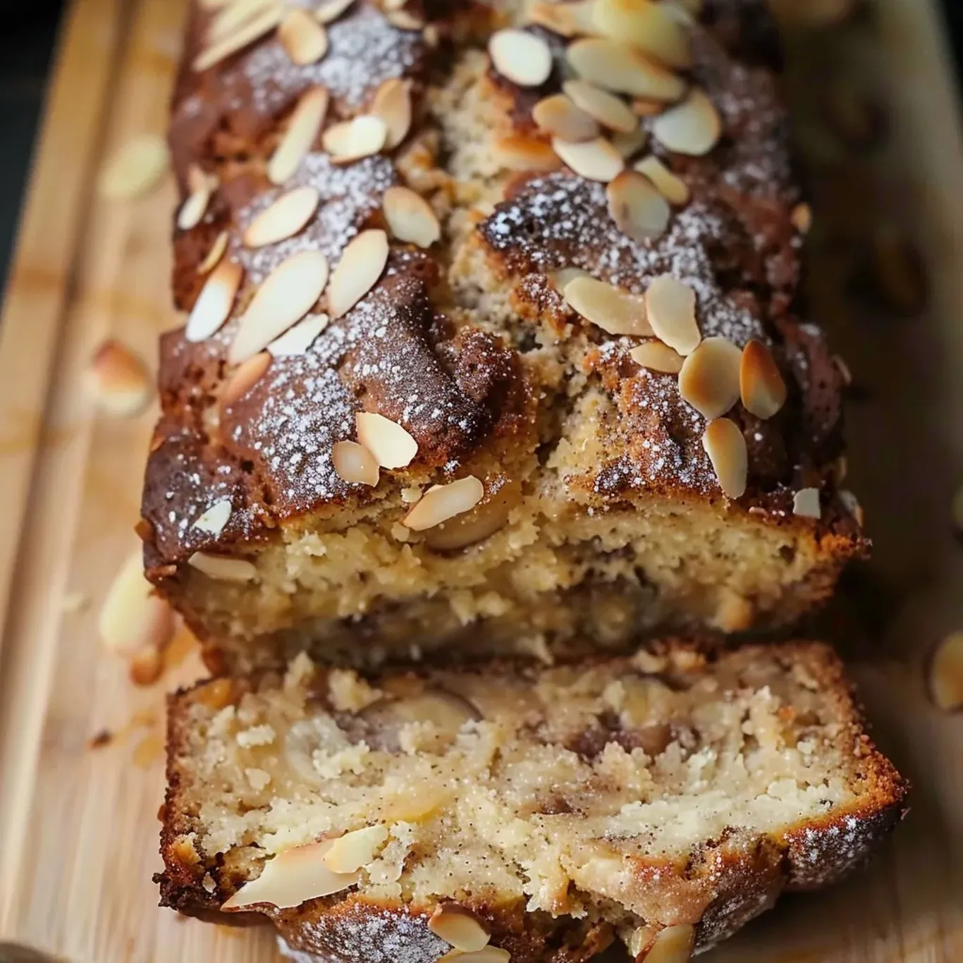 A slice of bread with almonds on top.