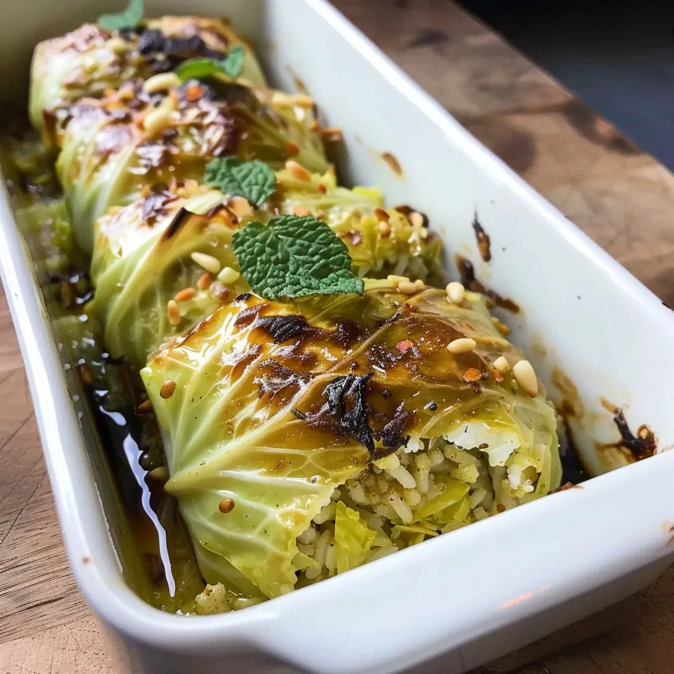 Une casserole contenant des légumes verts et des épices.