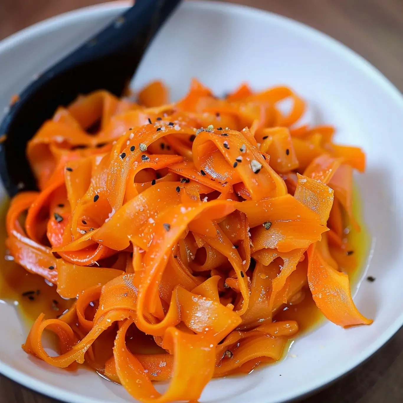 Une assiette de spaghetti sauce avec des légumes rouges.