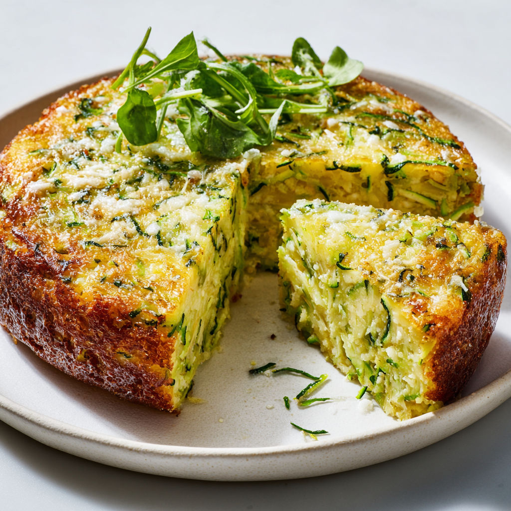 Un moelleux de courgettes au parmesan tout léger, sur un plat à servir.