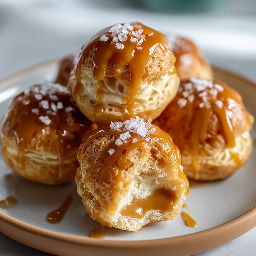 Assiette de choux fourrés au caramel beurre salé.