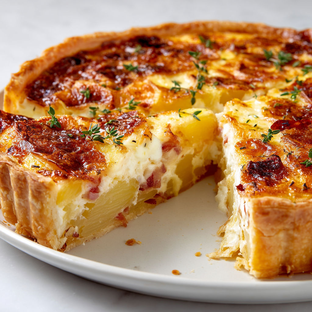 Une belle tarte aux pommes sur son plat de service.