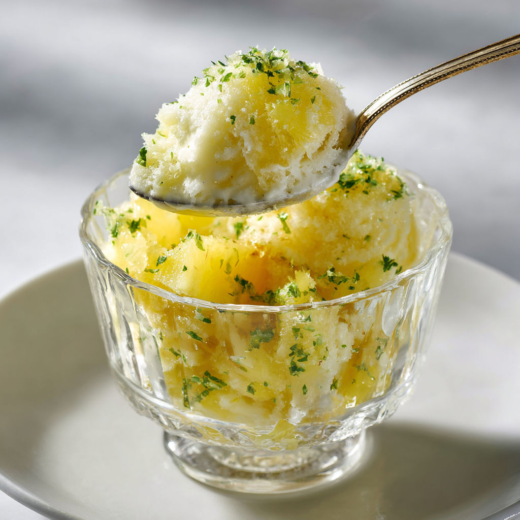 Un dessert givré façon shave ice à l’ananas s’invite dans un verre.