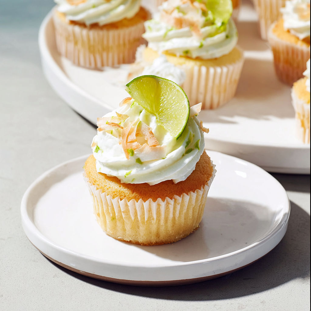 Une assiette de mini-cupcakes lime crème coco super alléchants.