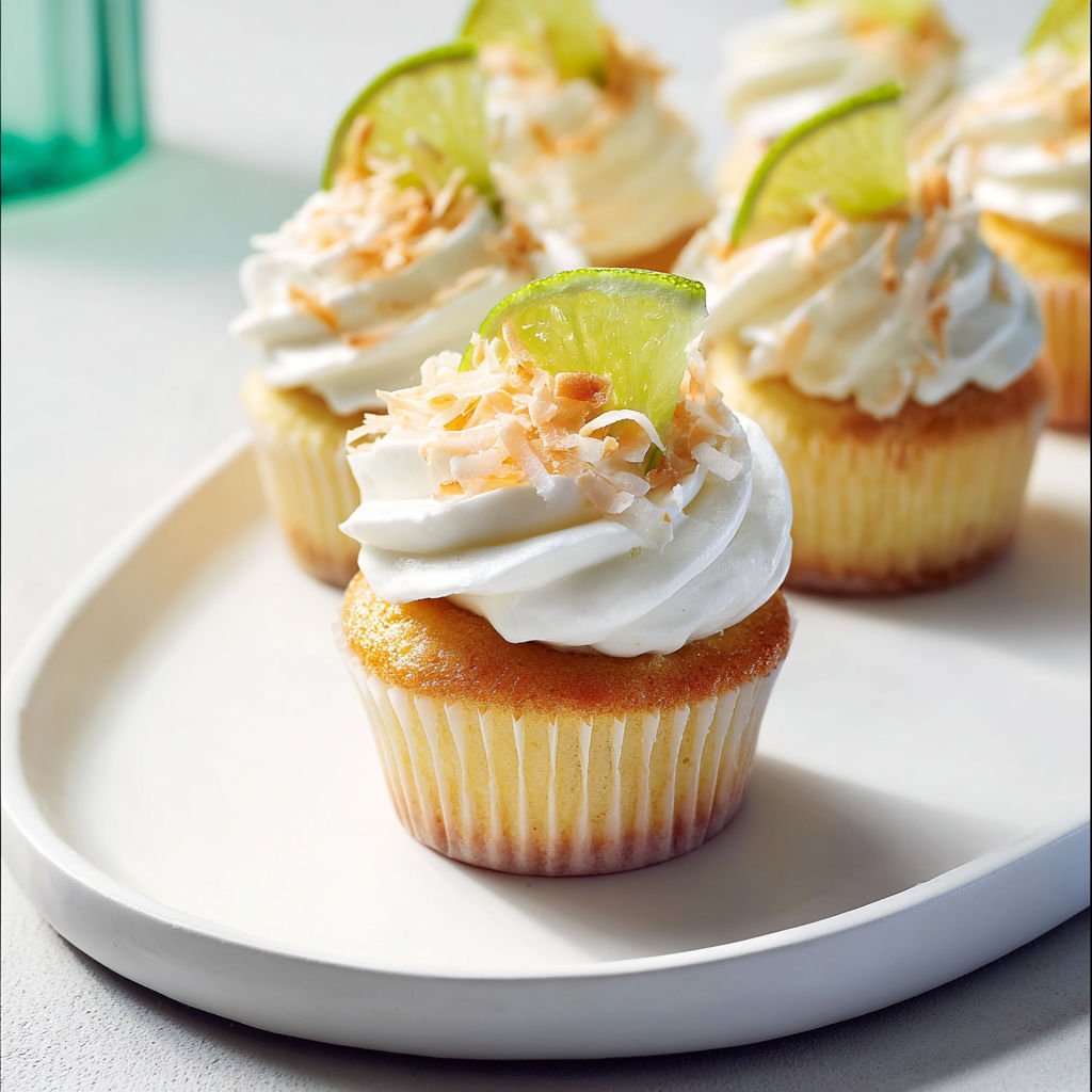 Plateau de cupcakes lime et noix de coco pleins de soleil.